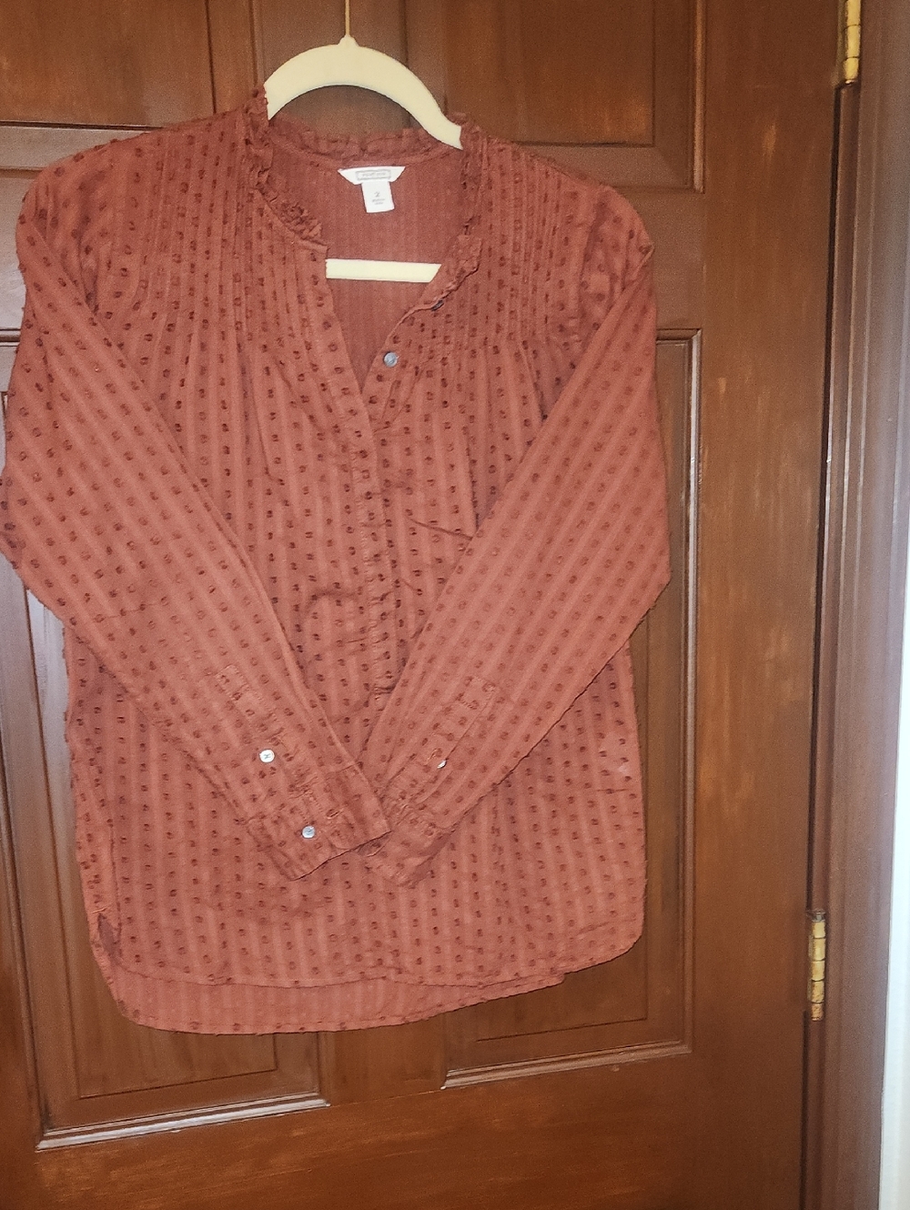 Pount Sur Rust Dot-Textured Button Front Blouse